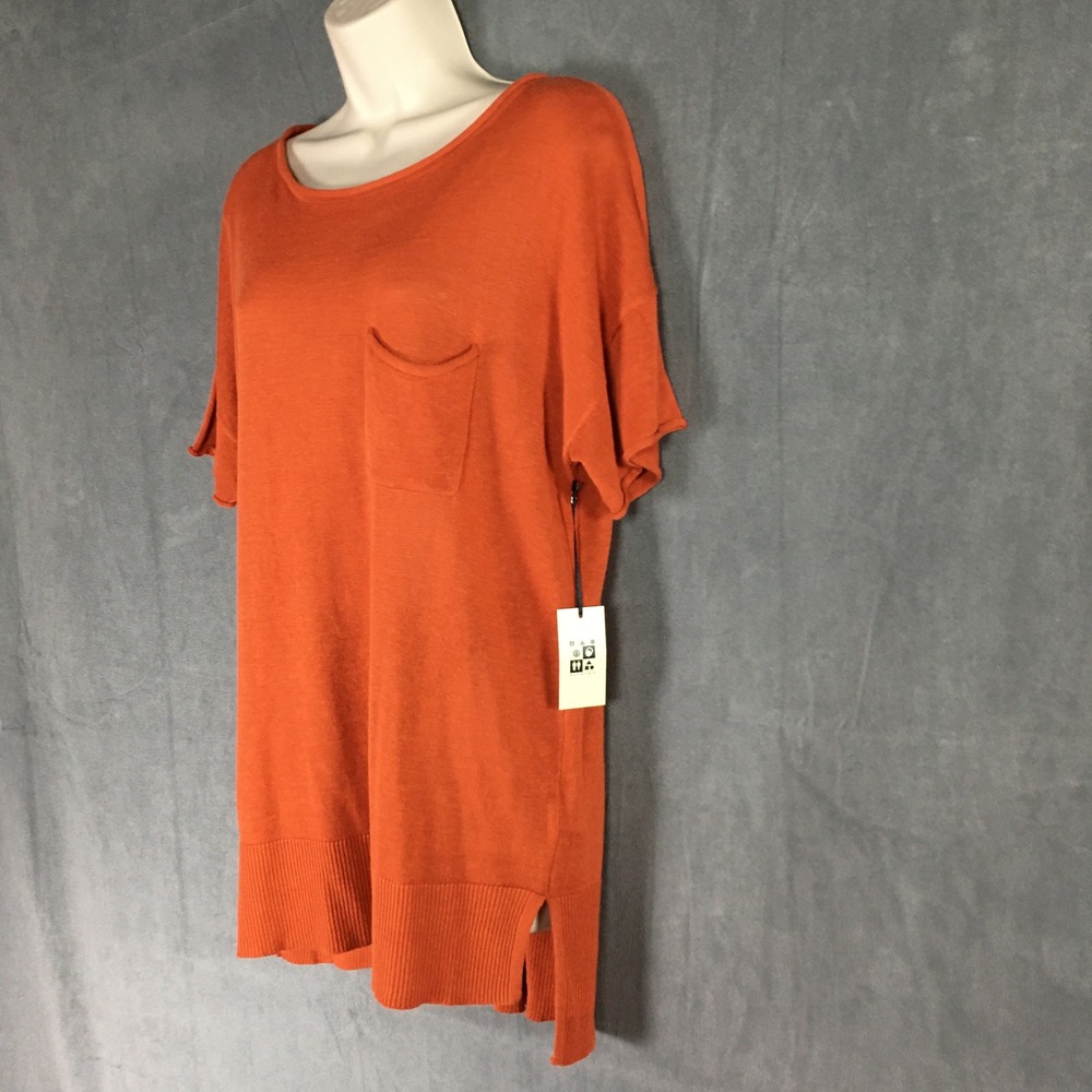 NEW Max Studio Linen Blend Knit Tunic Top Sz L Orange Short Sleeve Lagenlook - Picture 6 of 15